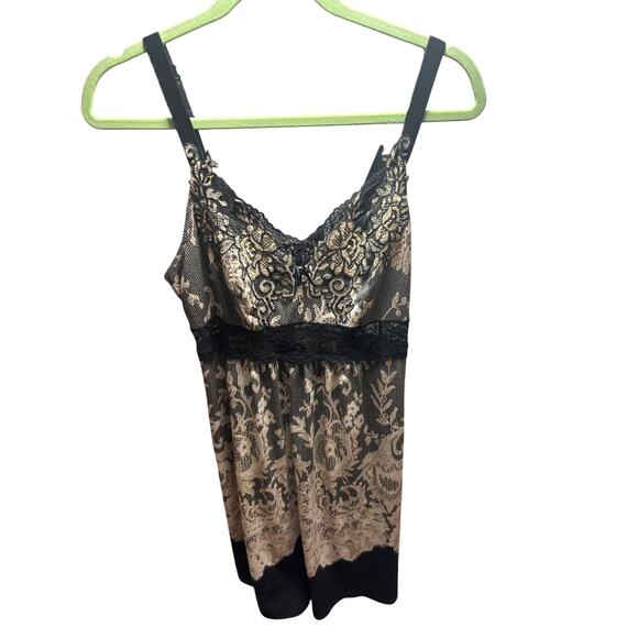 Soma Black Nude Lace Chemise Slip Dress Floral Lace Overlay Scalloped Hem Small - Picture 2 of 10